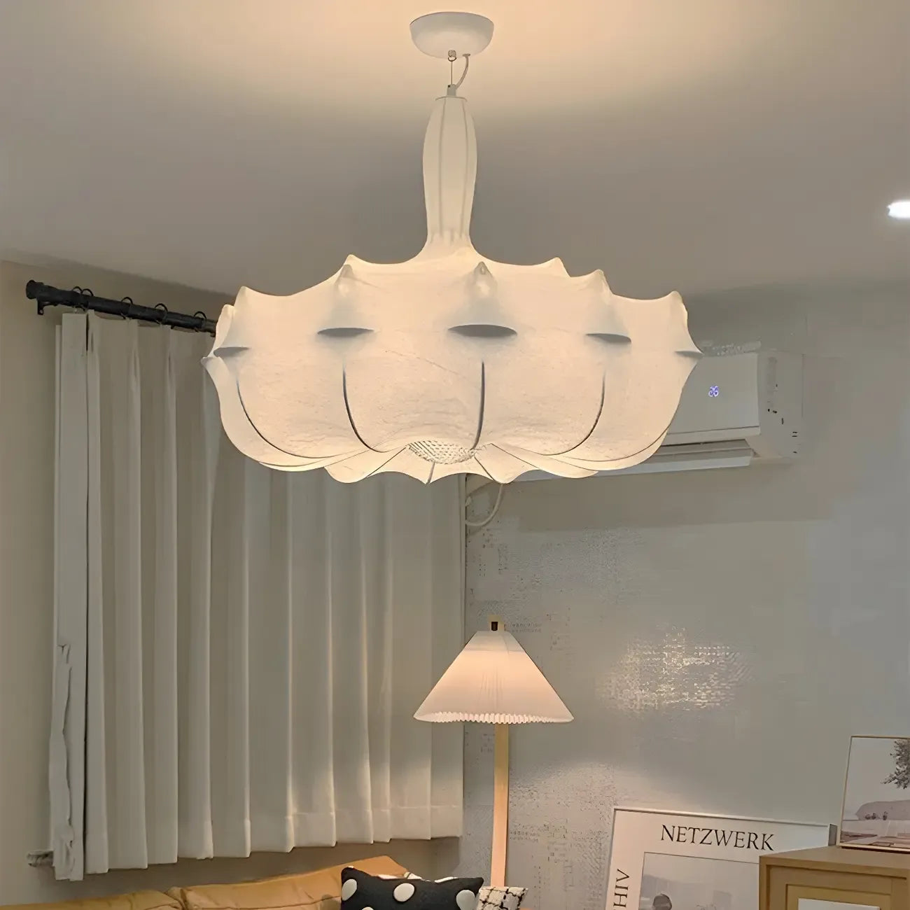 Lustre tambour moderne blanc en forme de fleur, hauteur réglable