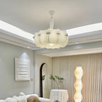 Lustre tambour moderne blanc en forme de fleur, hauteur réglable