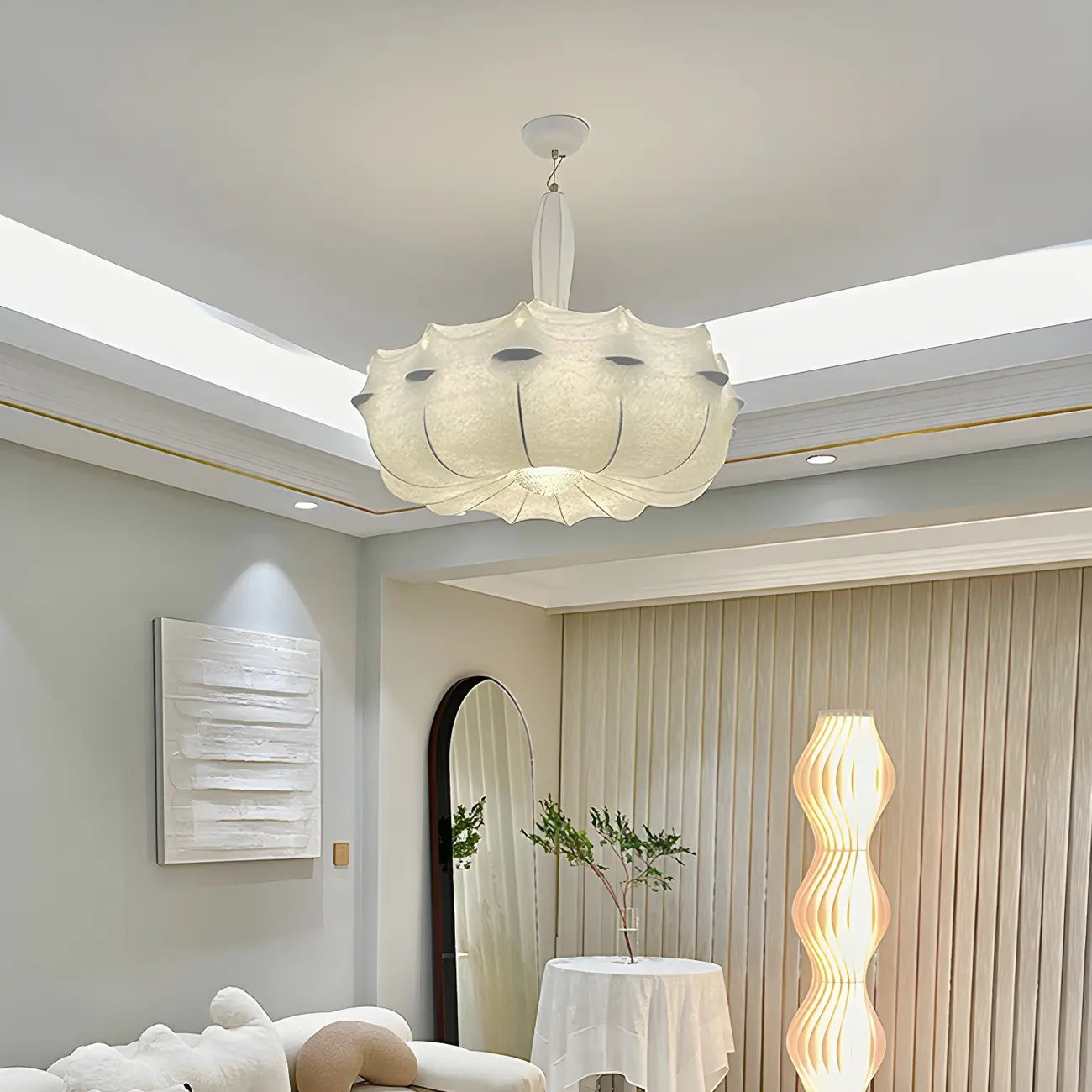 Lustre tambour moderne blanc en forme de fleur, hauteur réglable