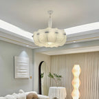 Lustre tambour moderne blanc en forme de fleur, hauteur réglable