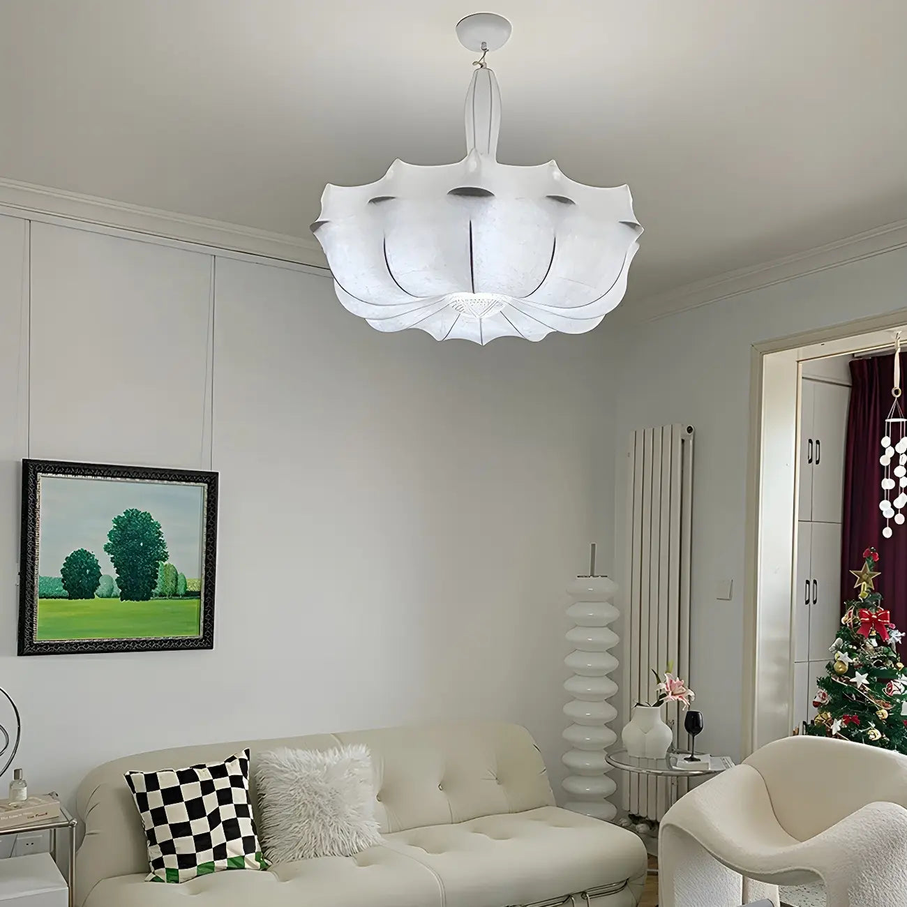 Lustre tambour moderne blanc en forme de fleur, hauteur réglable