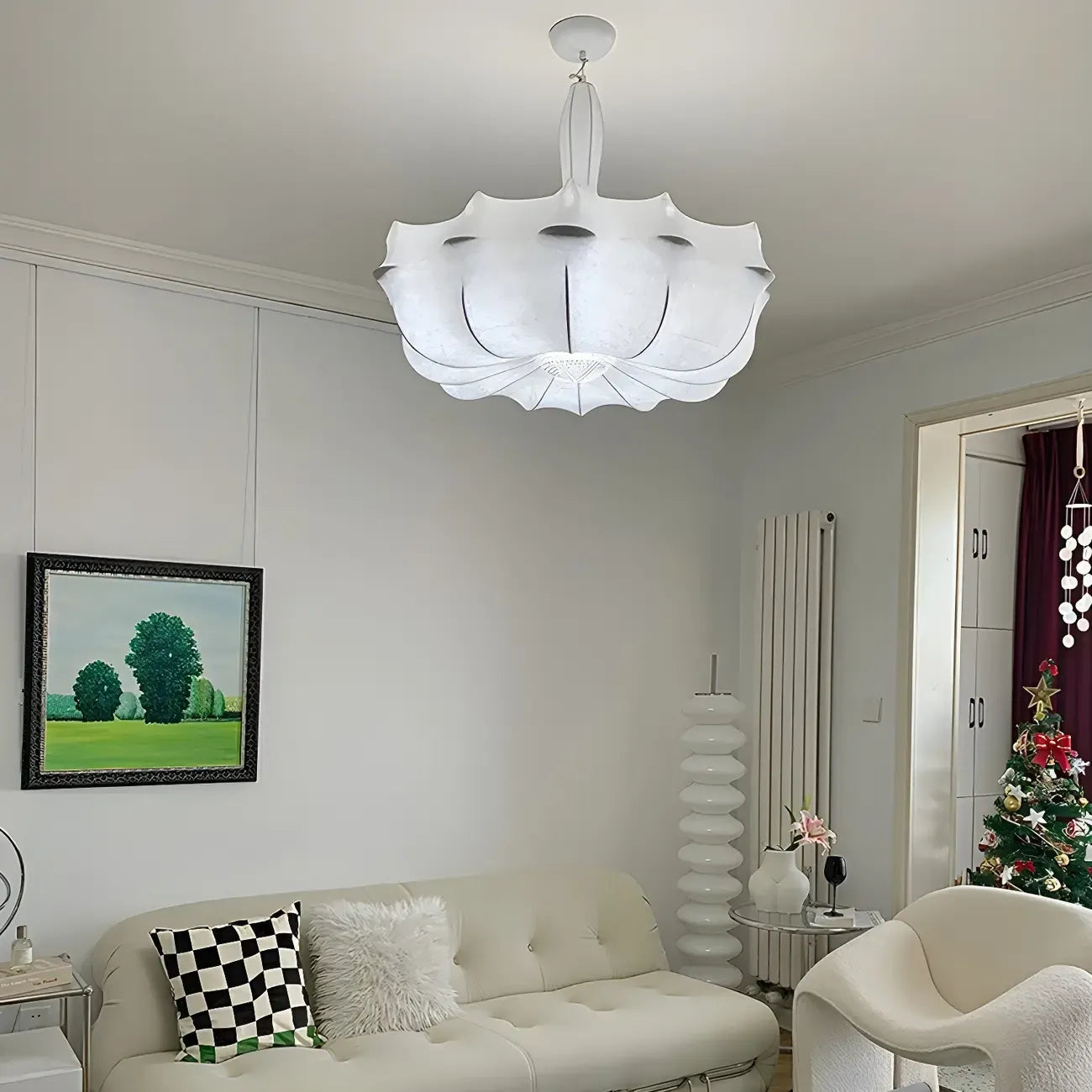 Lustre tambour moderne blanc en forme de fleur, hauteur réglable