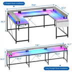 Bureau de jeu informatique en U CuisinSmart, bureau réversible en L avec support d'écran, grand bureau d'angle avec étagères de rangement
