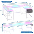 Bureau de jeu informatique en U CuisinSmart, bureau réversible en L avec support d'écran, grand bureau d'angle avec étagères de rangement
