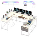 Bureau de jeu informatique en U CuisinSmart, bureau réversible en L avec support d'écran, grand bureau d'angle avec étagères de rangement
