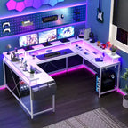 Bureau de jeu informatique en U CuisinSmart, bureau réversible en L avec support d'écran, grand bureau d'angle avec étagères de rangement