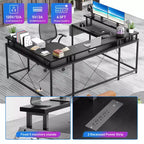 Bureau de jeu informatique en U CuisinSmart, bureau réversible en L avec support d'écran, grand bureau d'angle avec étagères de rangement
