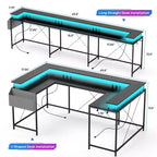 Bureau de jeu informatique en U CuisinSmart, bureau réversible en L avec support d'écran, grand bureau d'angle avec étagères de rangement