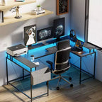 Bureau de jeu informatique en U CuisinSmart, bureau réversible en L avec support d'écran, grand bureau d'angle avec étagères de rangement