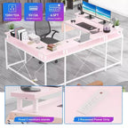 Scrivania a U, scrivania da gaming da 126 pollici con supporto per monitor e luci a LED, scrivania grande a forma reversibile con prese di corrente, scrivania da ufficio