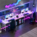 Scrivania a U, scrivania da gaming da 126 pollici con supporto per monitor e luci a LED, scrivania grande a forma reversibile con prese di corrente, scrivania da ufficio