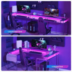 Scrivania a U, scrivania da gaming da 126 pollici con supporto per monitor e luci a LED, scrivania grande a forma reversibile con prese di corrente, scrivania da ufficio