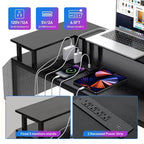 Scrivania a U, scrivania da gaming da 126 pollici con supporto per monitor e luci a LED, scrivania grande a forma reversibile con prese di corrente, scrivania da ufficio
