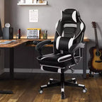 Sedia da gaming girevole a 360°, regolabile in altezza, con poggiapiedi estraibile e supporto lombare ergonomico, in pelle PU, per computer e ufficio, con poggiatesta