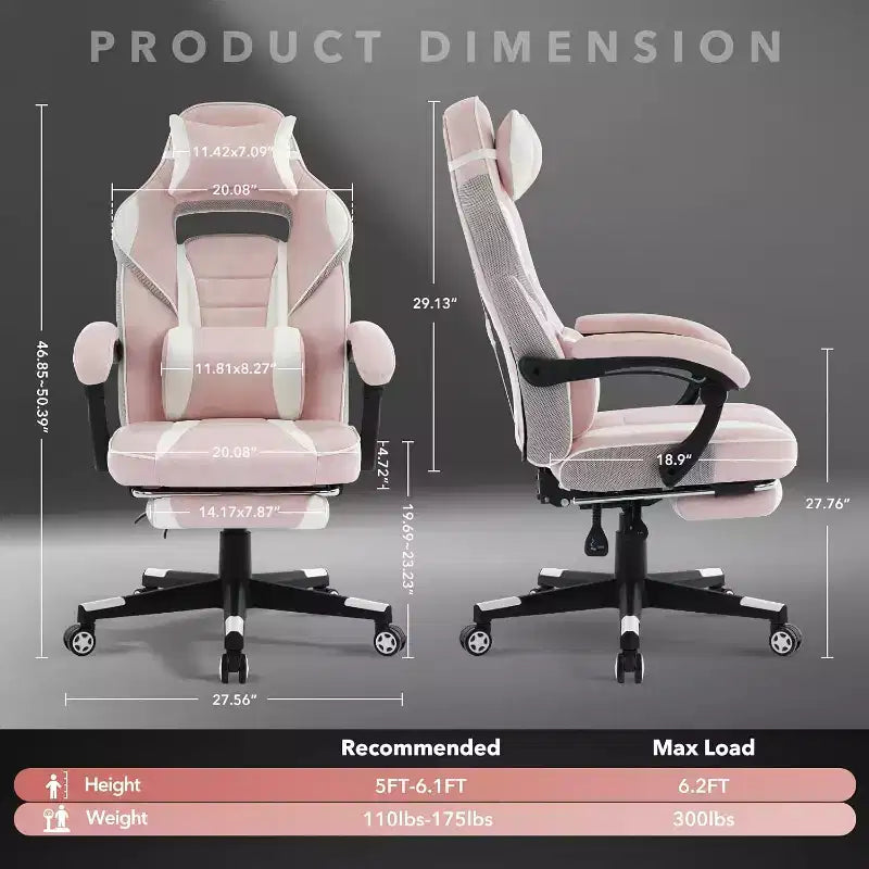 Sedia da gaming girevole a 360°, regolabile in altezza, con poggiapiedi estraibile e supporto lombare ergonomico, in pelle PU, per computer e ufficio, con poggiatesta