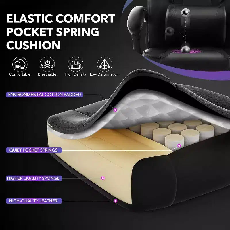 Sedia da gaming girevole a 360°, regolabile in altezza, con poggiapiedi estraibile e supporto lombare ergonomico, in pelle PU, per computer e ufficio, con poggiatesta