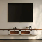 Meuble TV suspendu moderne en bois marron avec tiroirs de rangement