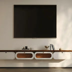 Meuble TV suspendu moderne en bois marron avec tiroirs de rangement