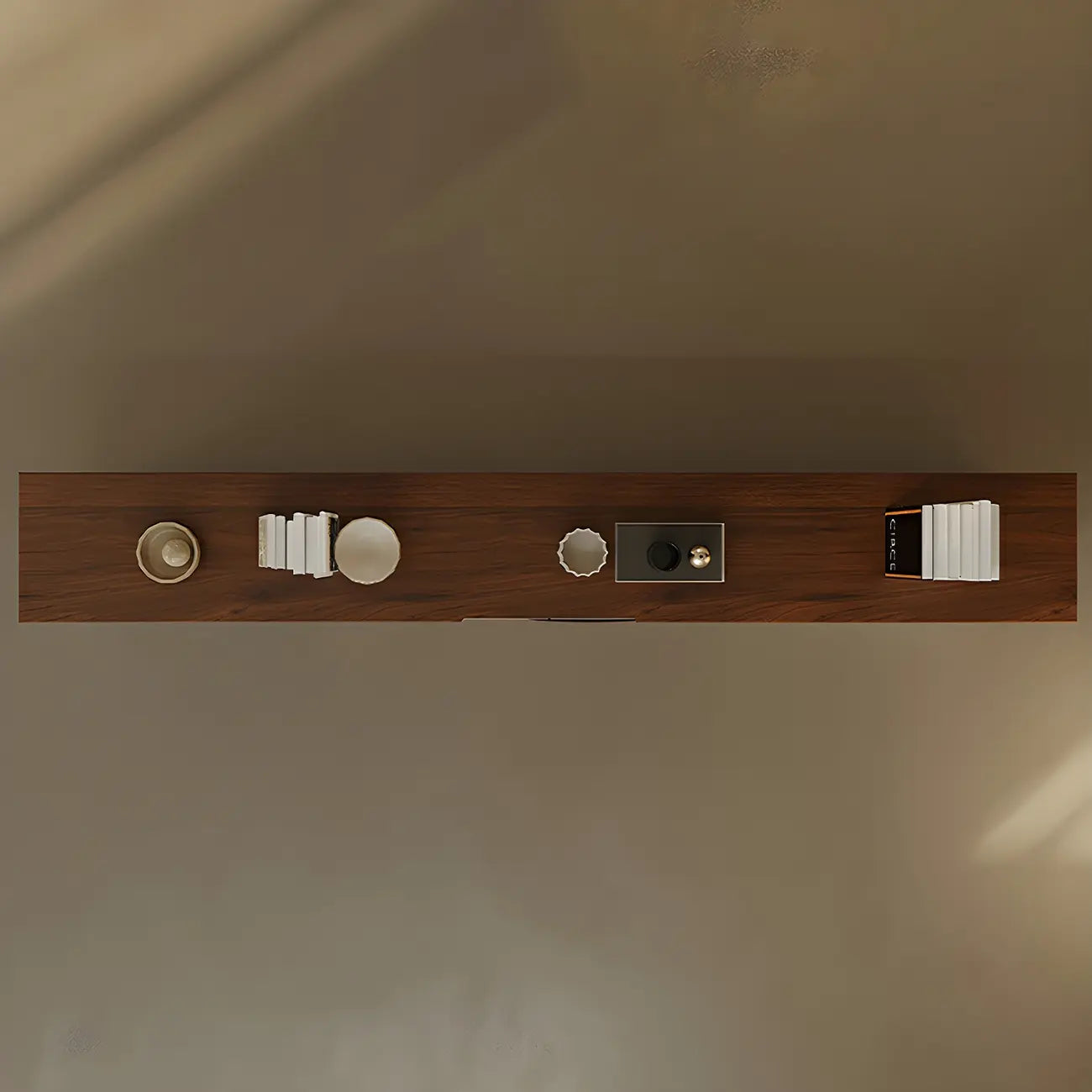 Meuble TV suspendu moderne en bois marron avec tiroirs de rangement
