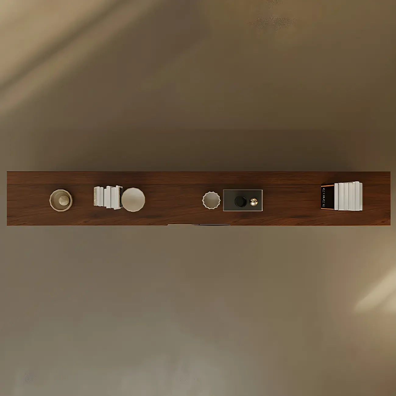 Meuble TV suspendu moderne en bois marron avec tiroirs de rangement