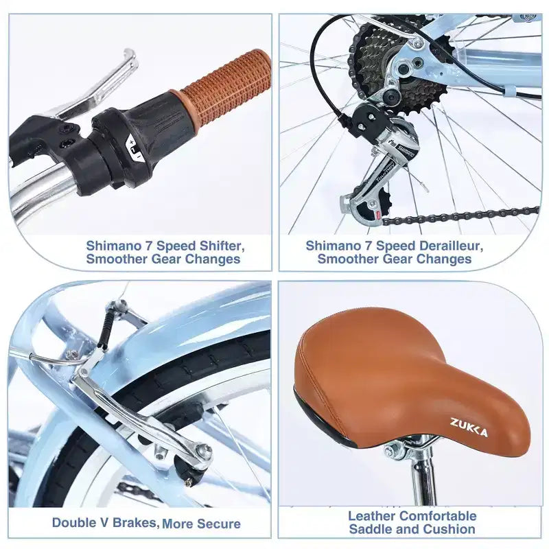 NAYSAYE Bicicletta da donna 7 velocità con telaio in acciaio da 24 pollici per pendolarismo e tempo libero, per giri urbani, beige, 62,2*23,62*40,16