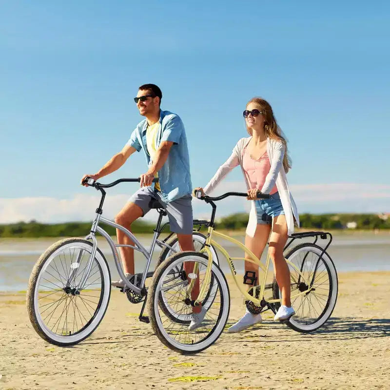NAYSAYE Bicicletta Single Speed 26 Pollici Beach Cruiser Bici con Telaio in Acciaio per Donna per Passeggiate Rilassate, Giallo, 69.29*25.98*39.37