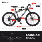 NAYSAYE Vélo VTT 24 Pouces, 21 Vitesses, Cadre en Acier pour Garçons et Filles pour Sentiers Hors Route, Noir et Vert, 56.3*7.88*28.35
