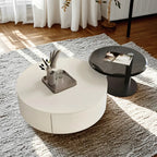 Table basse gigogne moderne ronde en bois et verre avec rangement