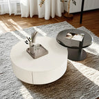 Table basse gigogne moderne ronde en bois et verre avec rangement