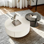 Table basse gigogne moderne ronde en bois et verre avec rangement