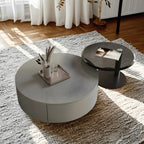 Table basse gigogne moderne ronde en bois et verre avec rangement