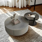 Table basse gigogne moderne ronde en bois et verre avec rangement