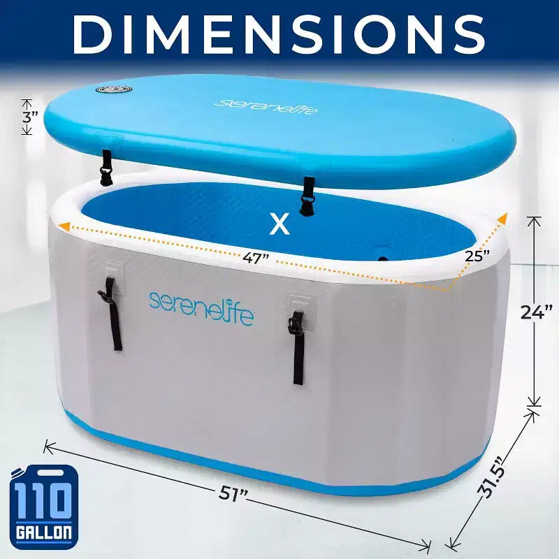 Baignoire de Plongée Froide Gonflable SereneLife - 567 Litres, Bassin Thérapeutique Isolé avec Couvercle, Pompe Manuelle, Sac de Rangement et Tapis de Sol en EVA (SLCPTBOV50)