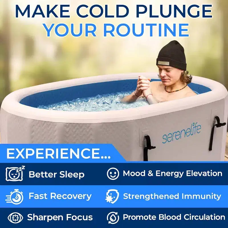 Baignoire de Plongée Froide Gonflable SereneLife - 567 Litres, Bassin Thérapeutique Isolé avec Couvercle, Pompe Manuelle, Sac de Rangement et Tapis de Sol en EVA (SLCPTBOV50)