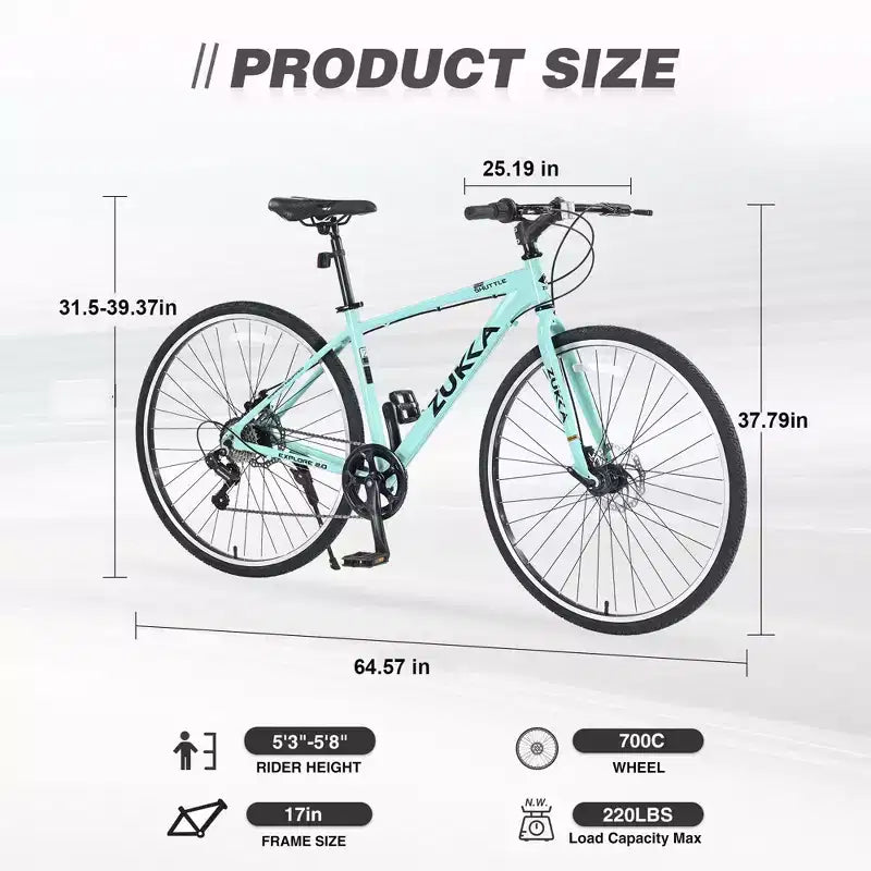 NAYSAYE Vélo VTT hybride 7 vitesses Cadre en aluminium Freins à double disque pour adultes et enfants, 64,57*25,19*37,79