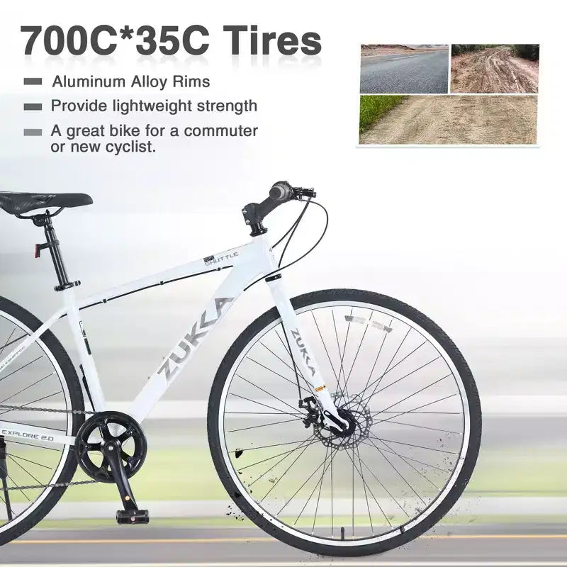 NAYSAYE Vélo VTT hybride 7 vitesses Cadre en aluminium Freins à double disque pour adultes et enfants, 64,57*25,19*37,79