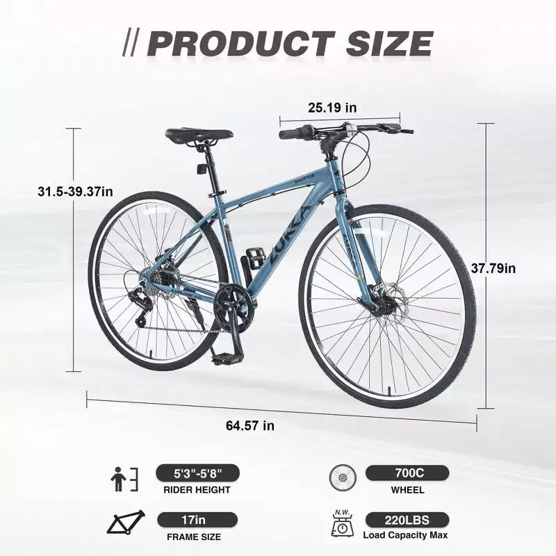NAYSAYE Vélo VTT hybride 7 vitesses Cadre en aluminium Freins à double disque pour adultes et enfants, 64,57*25,19*37,79