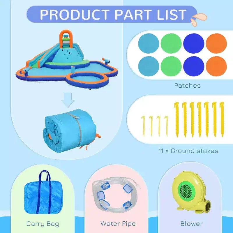 NAYSAYE Toboggan gonflable pour piscine hors-sol, maison de rebond multi-activités pour enfants, utilisation dans le jardin, multicolore, 212,60*200,80*100,40