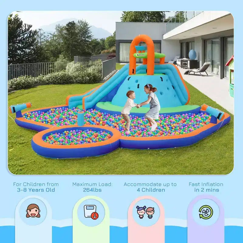NAYSAYE Toboggan gonflable pour piscine hors-sol, maison de rebond multi-activités pour enfants, utilisation dans le jardin, multicolore, 212,60*200,80*100,40