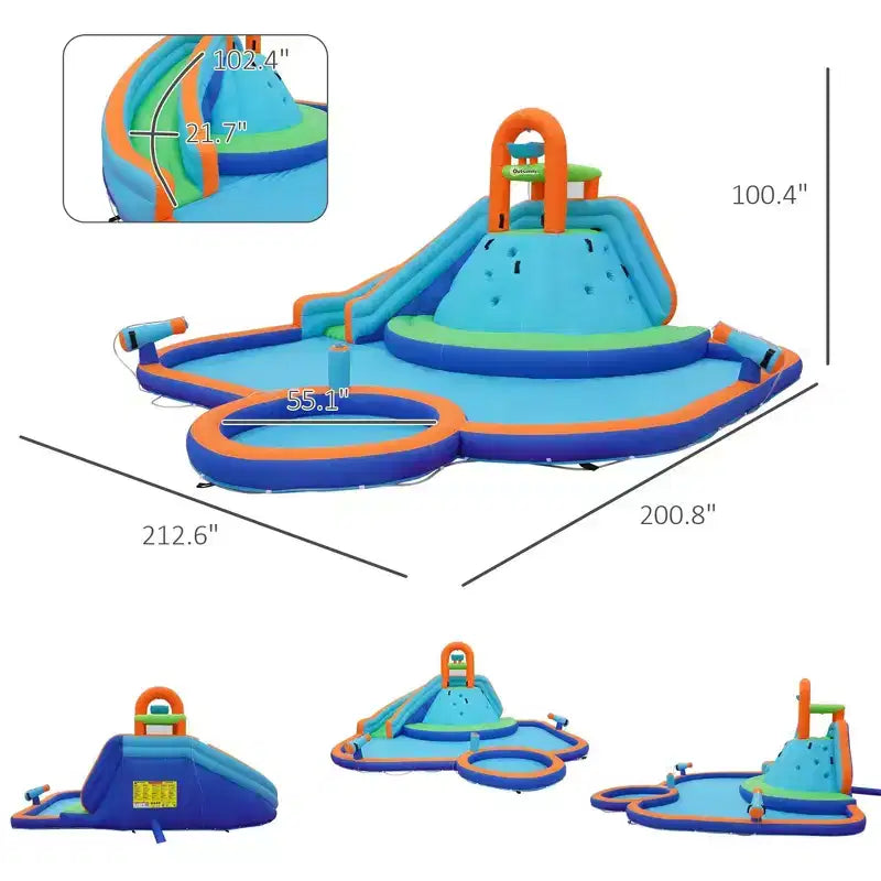 NAYSAYE Toboggan gonflable pour piscine hors-sol, maison de rebond multi-activités pour enfants, utilisation dans le jardin, multicolore, 212,60*200,80*100,40