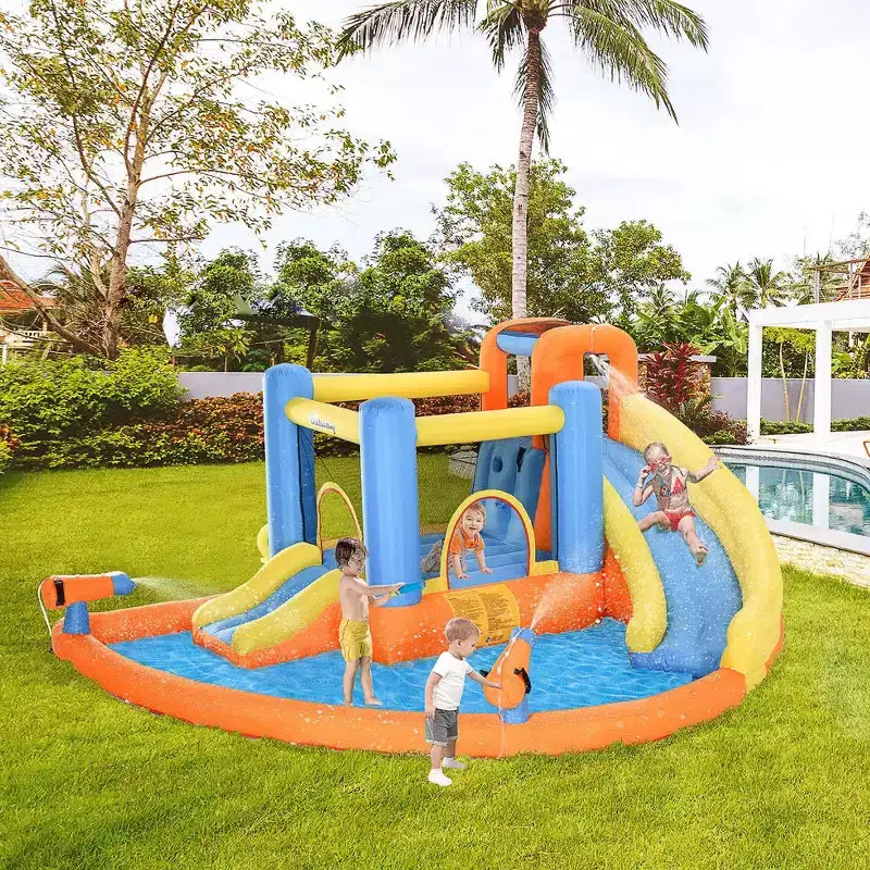 NAYSAYE Toboggan gonflable pour piscine hors sol, maison de rebond multi-activités pour enfants, amusement en plein air, multicolore, 13,70*11,80*6,20
