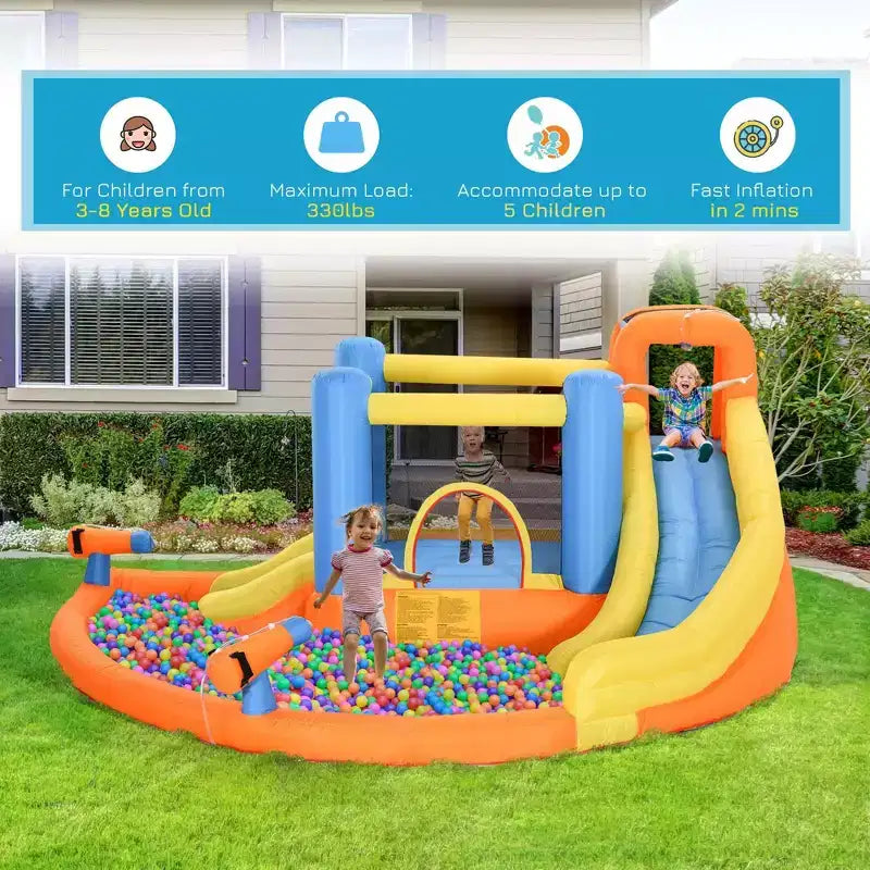 NAYSAYE Toboggan gonflable pour piscine hors sol, maison de rebond multi-activités pour enfants, amusement en plein air, multicolore, 13,70*11,80*6,20