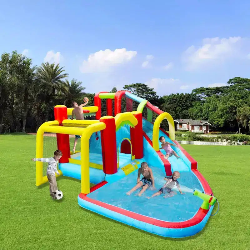 NAYSAYE Piscine hors sol gonflable toboggan parc aquatique maison de rebond multi-activités pour utilisation en extérieur, multicolore, 15,5*15,30*29,50