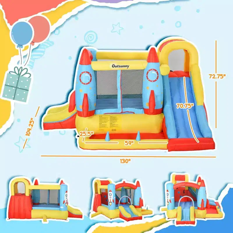 NAYSAYE Toboggan gonflable de piscine hors-sol, maison de rebond multi-activités pour enfants, utilisation en extérieur, multicolore, 130,00*104,30*72,80
