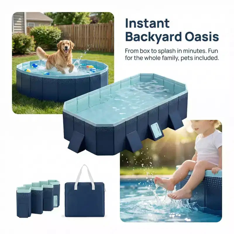 NAYSAYE Piscine pliante non gonflable, Piscine portable en PVC pour enfants et adultes, Piscine pour chiens pour jardin extérieur, Installation facile, 82,7*53,9*19,7