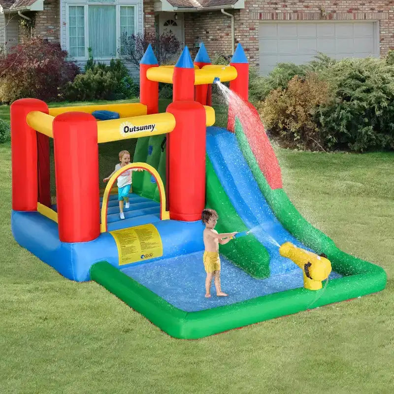 NAYSAYE Piscine hors sol gonflable pour enfants, maison de rebond, toboggan aquatique, multi-activités pour le plaisir dans le jardin, multicolore, 130,00*96,50*84,75