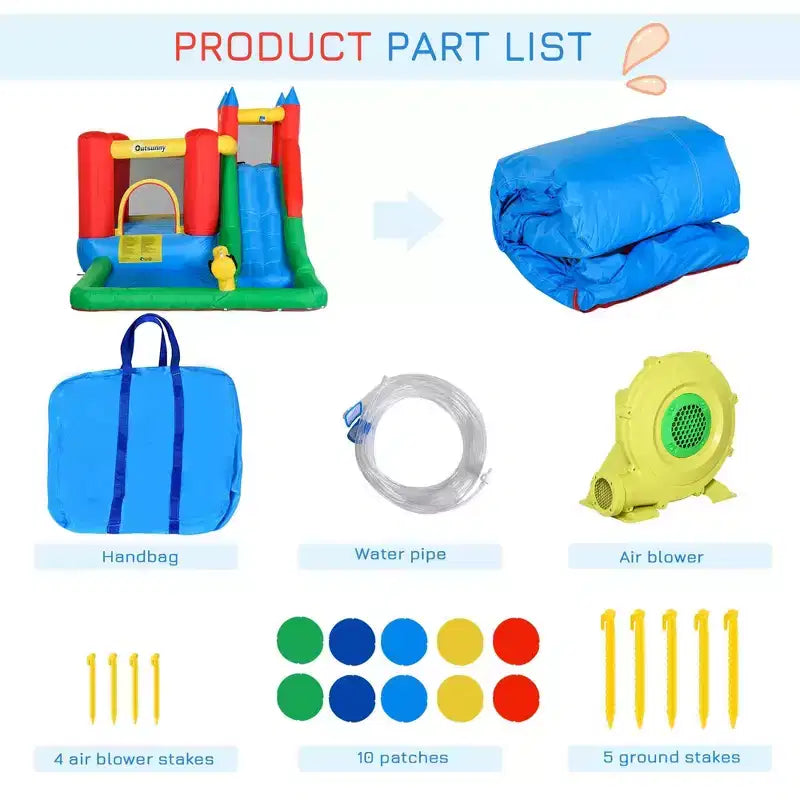 NAYSAYE Piscine hors sol gonflable pour enfants, maison de rebond, toboggan aquatique, multi-activités pour le plaisir dans le jardin, multicolore, 130,00*96,50*84,75