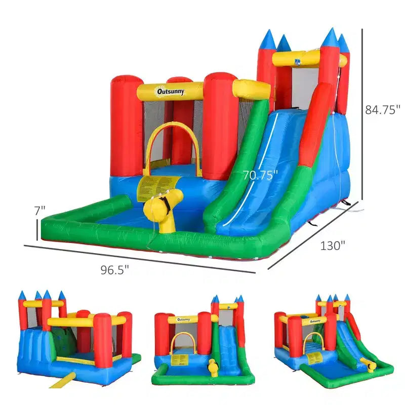 NAYSAYE Piscine hors sol gonflable pour enfants, maison de rebond, toboggan aquatique, multi-activités pour le plaisir dans le jardin, multicolore, 130,00*96,50*84,75