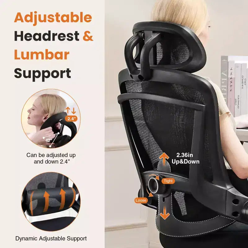 Chaise de bureau Bestier avec support lombaire et appui-tête réglables, chaise d'ordinateur en maille confortable avec accoudoirs relevables souples, chaise de jeu à hauteur réglable