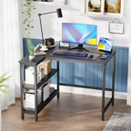 Bureau d'angle FDW 39/43 pouces pour jeux et études avec cadre métallique et étagères de rangement